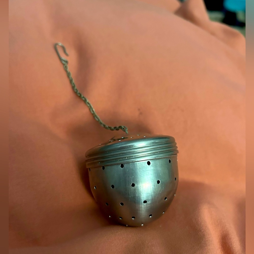 Vintage loose leaf tea infuser - aluminum with chain and hook